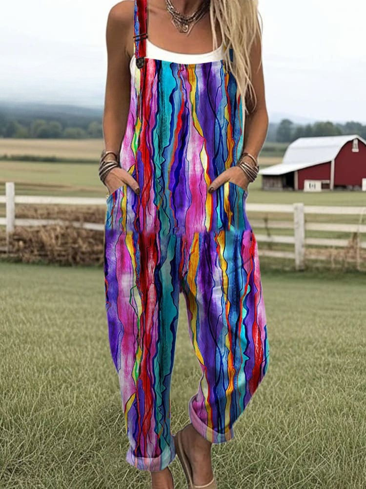 Women's Jumpsuit - Vintage Floral Design, Wide Legs for Comfort and Style