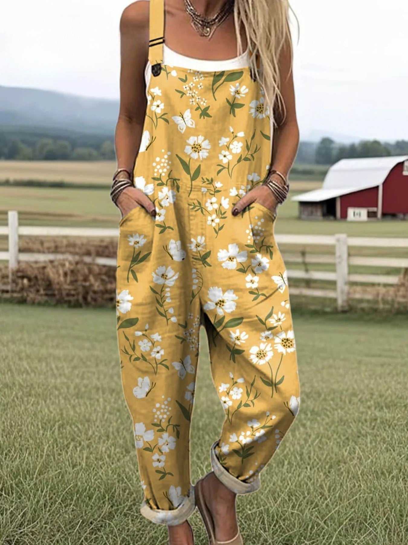 Women's Jumpsuit - Vintage Floral Design, Wide Leg for Comfort and Style