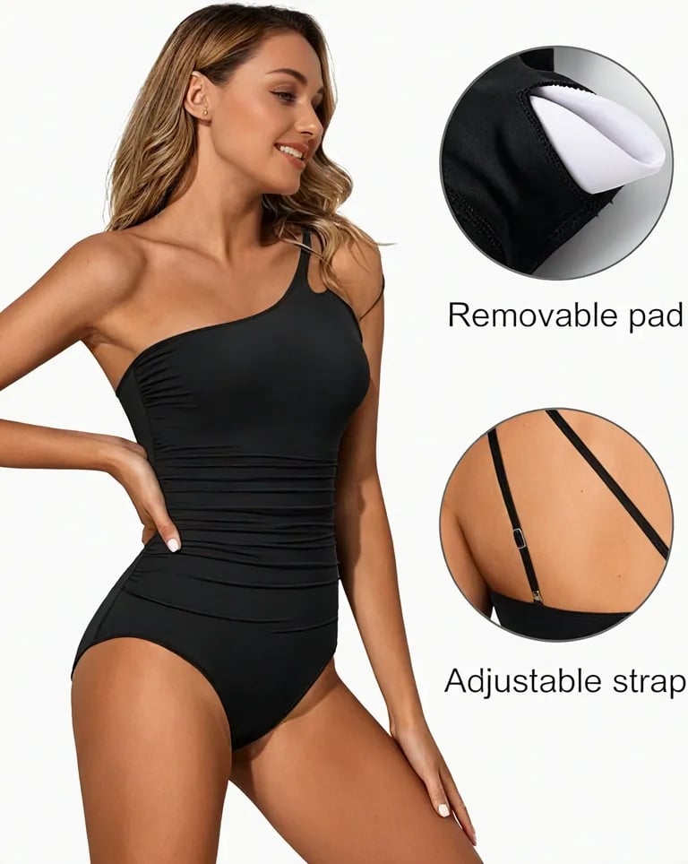 Grace - Solid Color One Shoulder Swimsuit