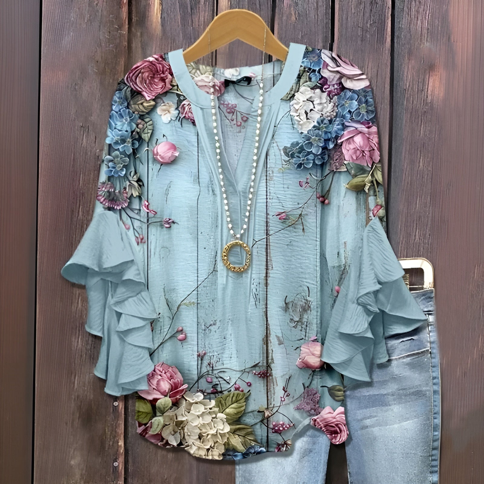 ELISABET™ | Casual blouse with leaf pattern
