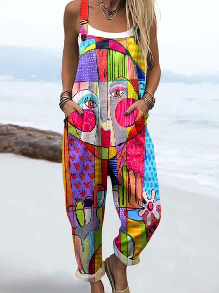 Women's Jumpsuit - Vintage Floral Design, Comfort and Style with Wide Legs