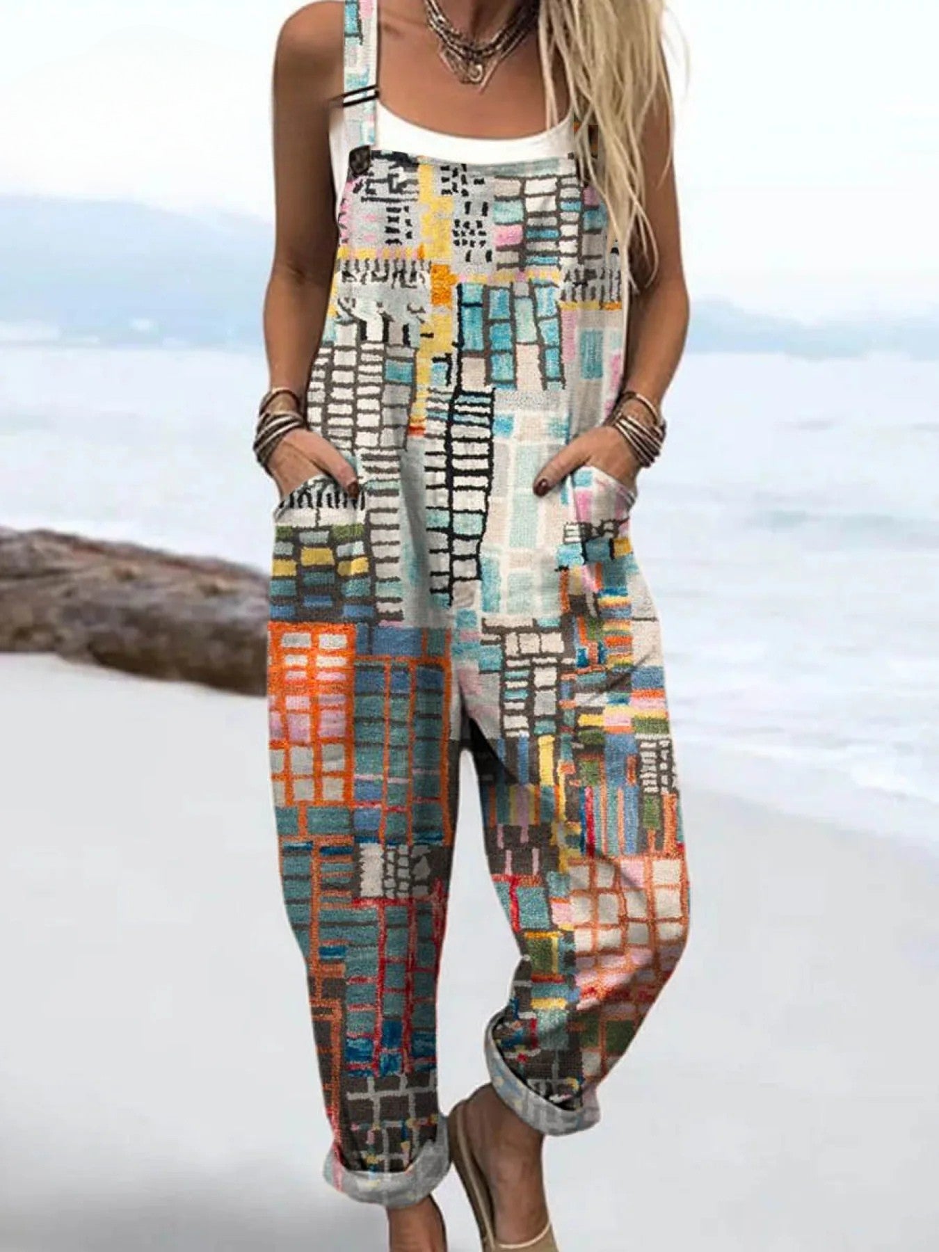 Women's Jumpsuit - Vintage Floral Design, Wide Legs for Comfort and Style
