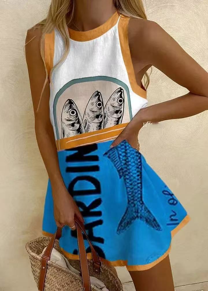 Isoria™ | Mini dress with blue print.