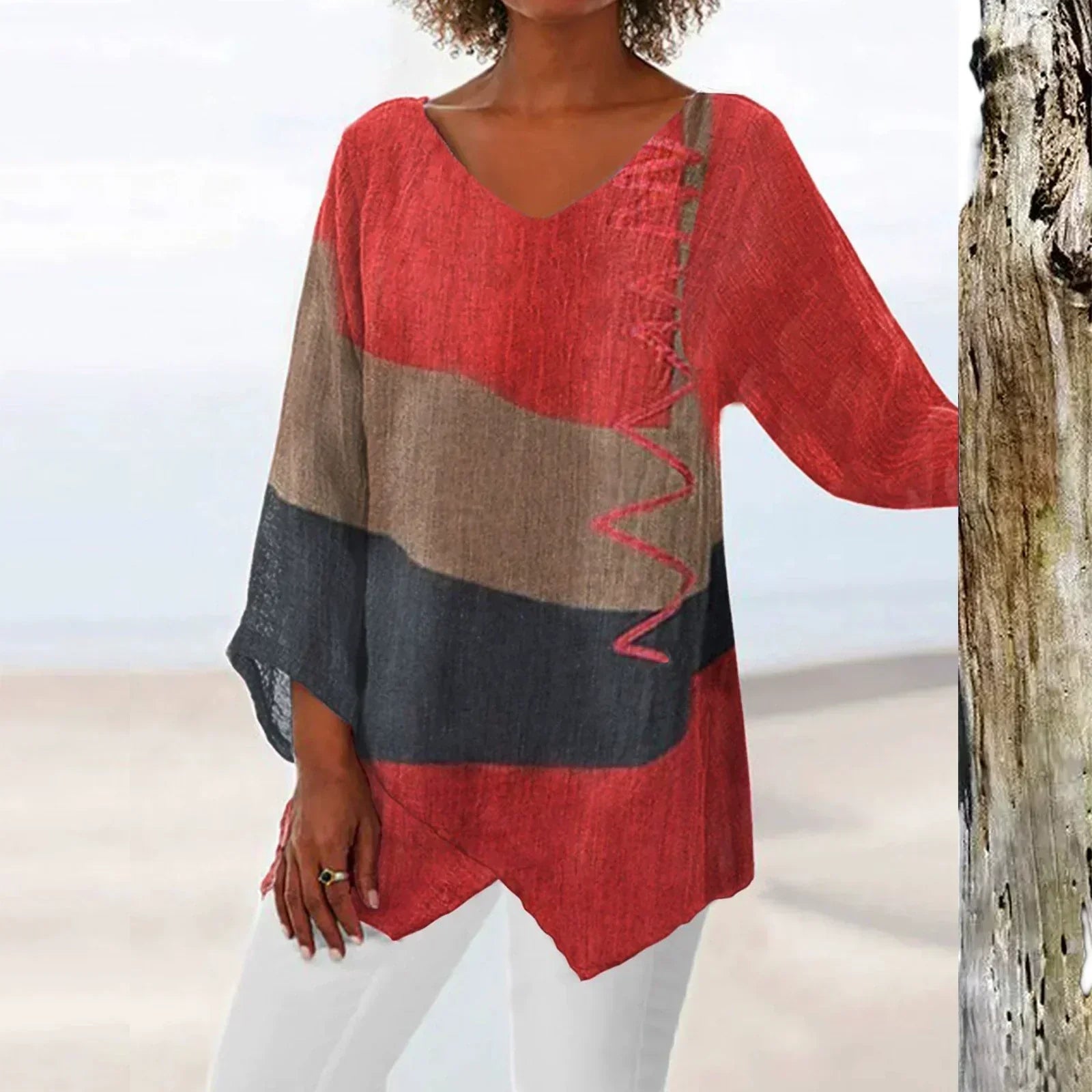 Hélène - Artistic Long Shirt with V-neck