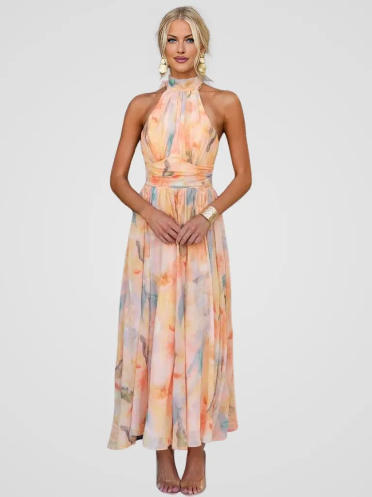 PEACH FLOWERS DRESS