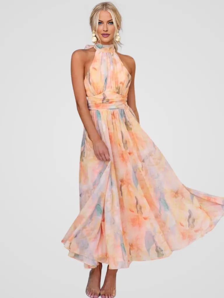 PEACH FLOWERS DRESS